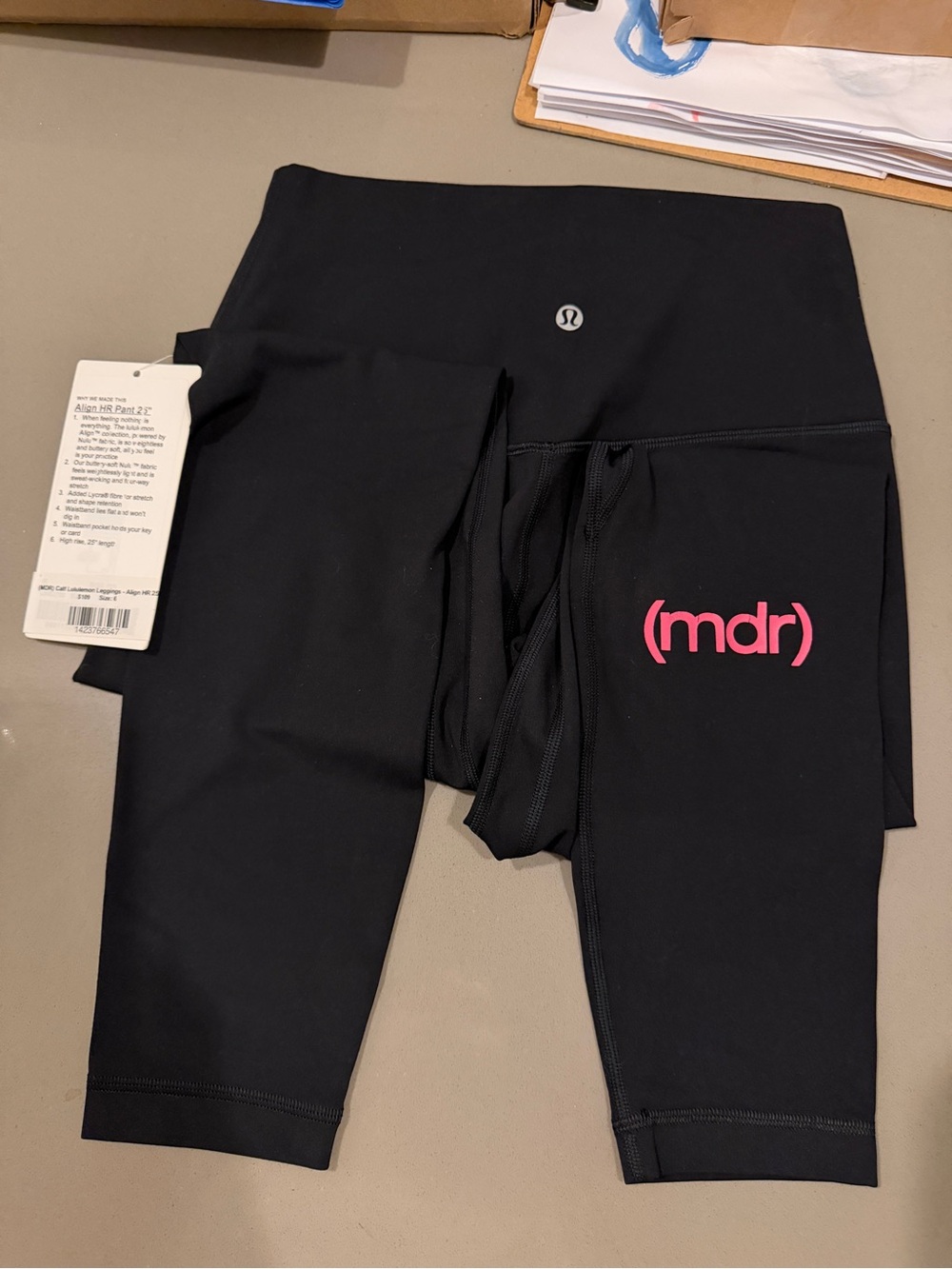 lululemon athletica Black HR Align Leggings with Pink (mdr) Logo 25”